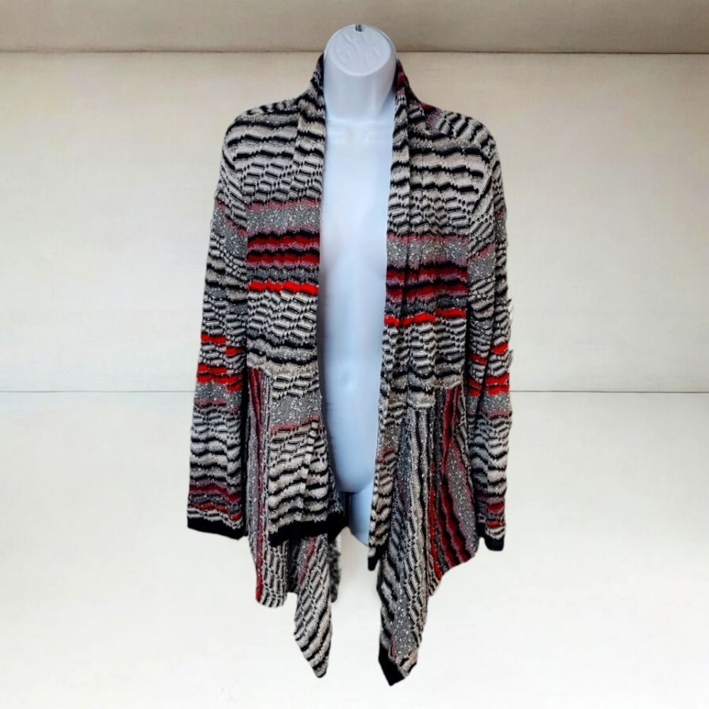 Western Cowgirl Nic+Zoe Linen Cardigan Drape Front Boho Striped Size Large